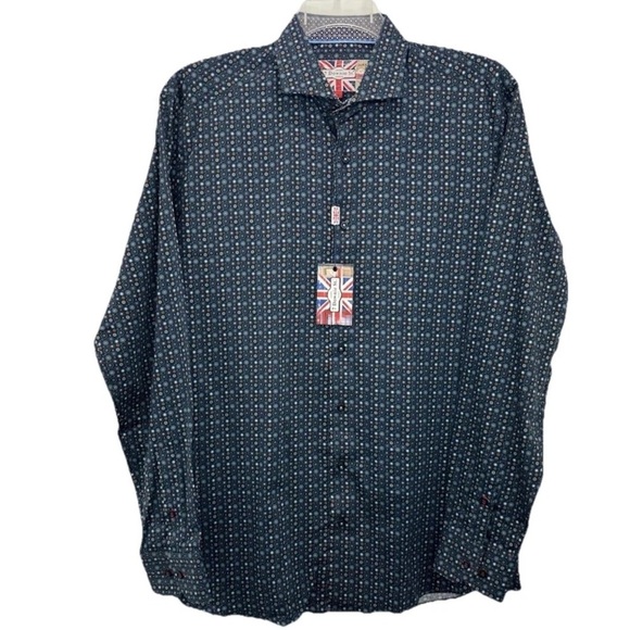 7 Downie St. Other - NWT 7 Downie St London Blue Print Button Up Shirt Mens Large Fitted Long Sleeve